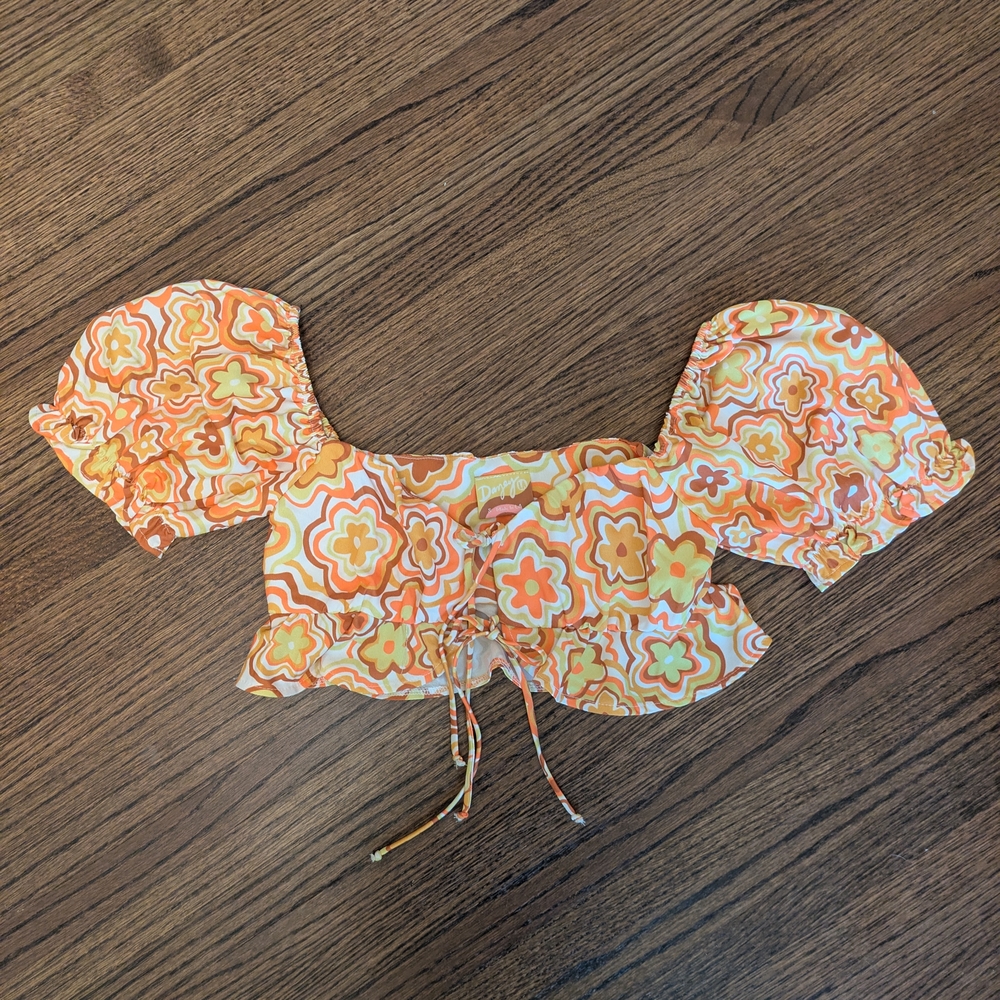 Dazey LA Retro Floral Crop Top in Orange and Yellow